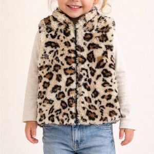 American Widgeon Faux Fur Lined Leopard Vest 3T Zip Cozy Warm
